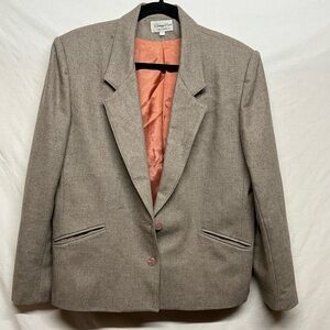 Women’s SZ 14 Blazer Jacket with  Beautiful Lining,Pockets beige/gray chic retro